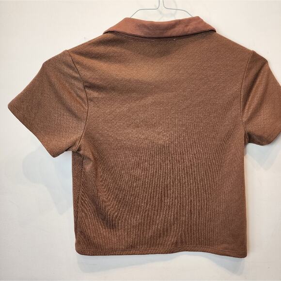 Urban Romantics Brown Crop Top Collared T-Shirt Size M - Picture 5 of 5